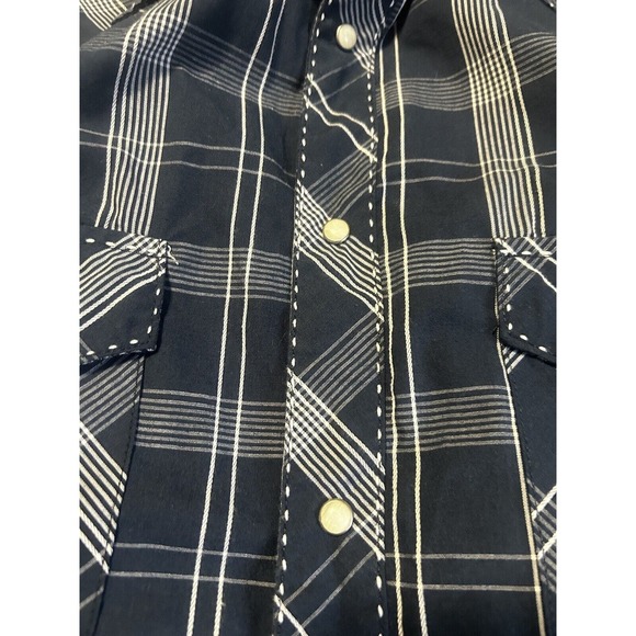 Wrangler Western Shirt Men’s XXL Blue Plaid Pearl Snap Short Sleeve Button Up - Picture 4 of 5